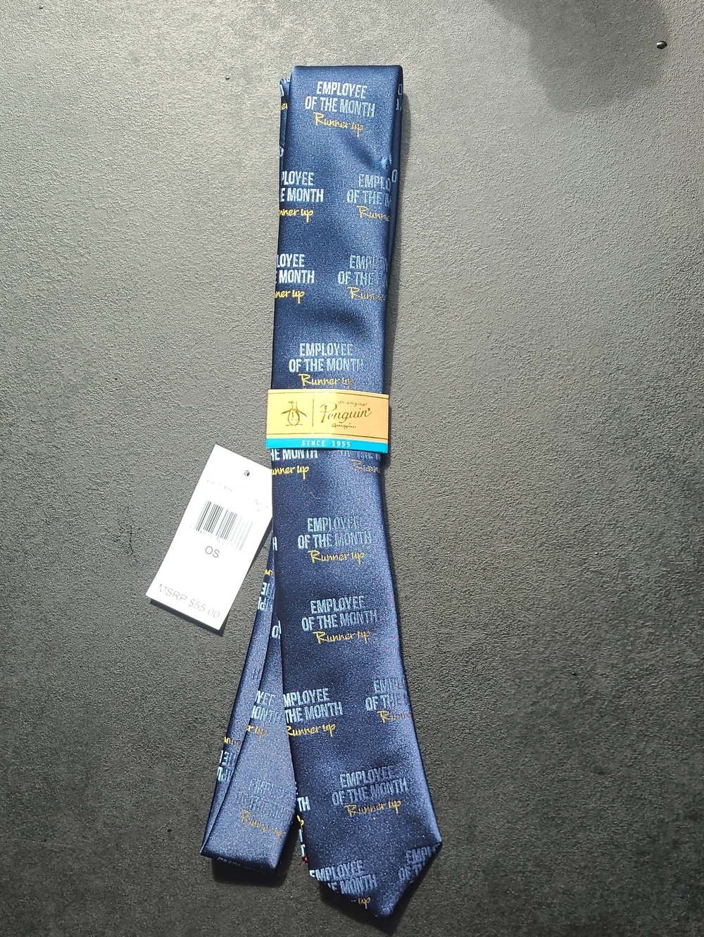 Original Penguin Navy Blue 'Employee of the Month' Silk Tie